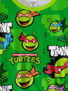 TEENAGE MUTANT NINJA TURTLES | SHEIN 男童休闲卡通海龟印花圆领短袖T恤，夏季 - 白色 - 查看 4
