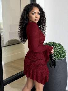 Alexandranx 夏季嬉皮风格女式透明低胸迷你连衣裙 - 酒紅色 - 查看 3