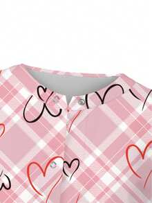 PopScrub Cardigan di moda primaverile/estivo con design a linee e cuori, abbinato a stampa a quadri, giacca casual da infermiera/uniforme per donna - Multicolore - Visualizzare 4