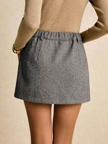 Poéselle Women's Fashion Everyday Fake Pockets Mini Skirt - Dark Grey - View 6