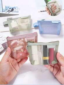 9pcs Large Capacity Nylon Triangular Mesh Toiletry Bag, Portable Waterproof Makeup Bag, Multifunctional Makeup Bag, Stationery Bag, Data Cable Storage Bag, Coin Purse - Multicolor - View 2