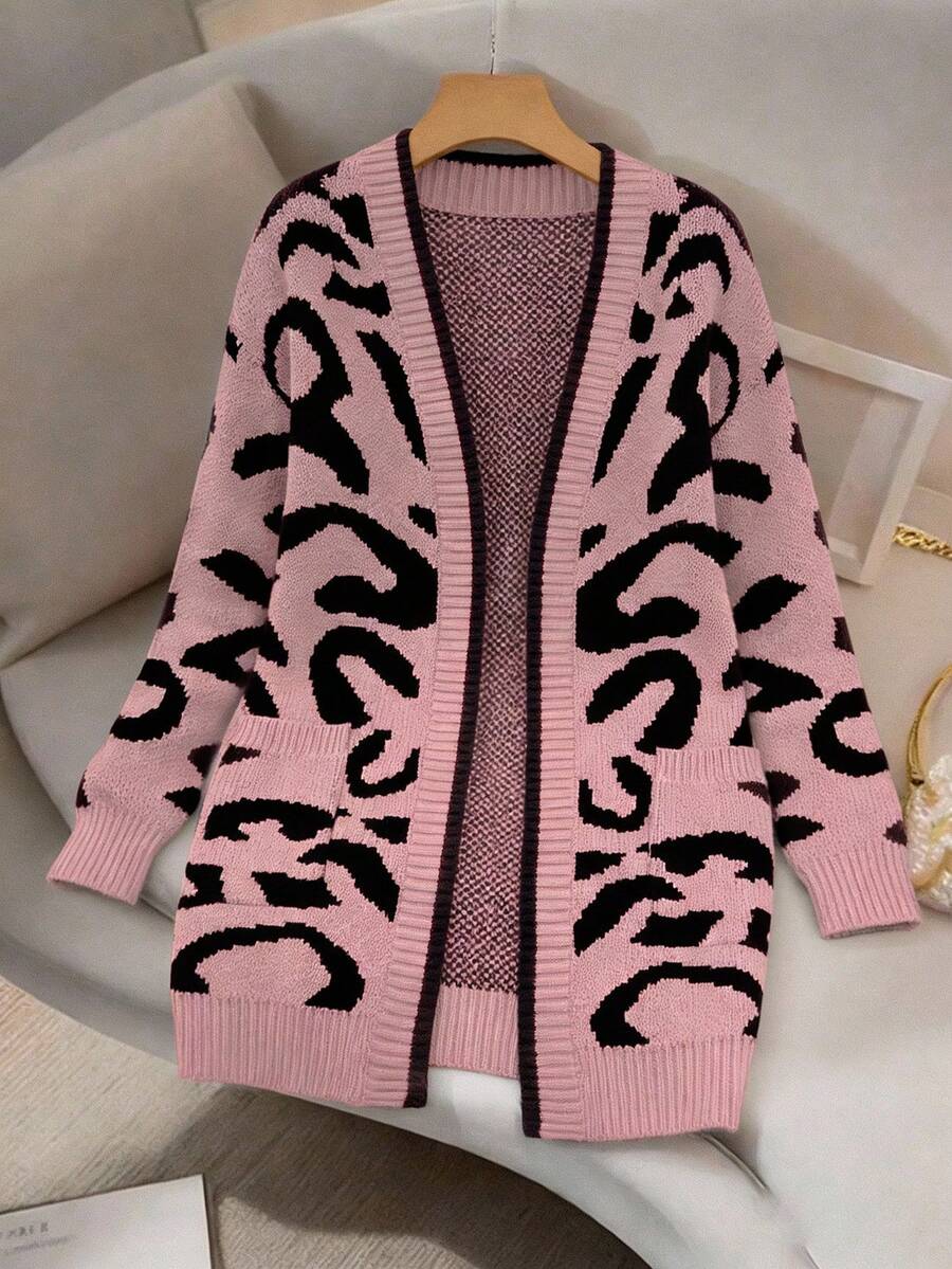 SHEIN LUNE Casual Leopard Print Cardigan, Autumn/Winter - Multicolor - View 1