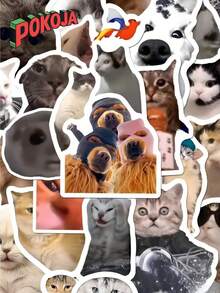 POKOJA LAND POKOJA LAND 101 Pieces Of Cat Expression Sticker Set, High Quality, No Battery, A Small Amount Of Feathers, Suitable For Diary, Scrapbook, DIY Handmade, Laptop, Mobile Phone Case, Holiday Birthday Gift Choice