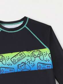 Boys Rash Guard Set For Boys 2 Pieces Swimsuits Colorful Game Console Long Sleeves Bathing Suits With Trunks Quick Dry Swim Shirts Summer Vacation Thermal Christmas Holiday Festival New Years Valentines Swim Teen Rash Guard Teen Boys Swim Shirt Boys Long Sleeve Swim Boys Rash Guard Top - Black - View 4