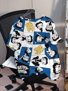 Betty Boop x SHEIN Plus Size Cartoon Figure Graphic Round Neck Short Sleeve T-Shirt - White - View 2