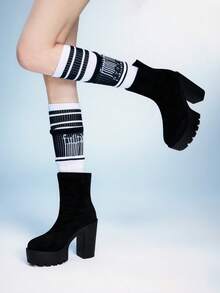 Sugerpunk 女士时尚百搭通勤厚底粗跟高跟踝靴 - 黑色 - 查看 4