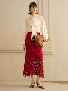 Arave Women's Water-Soluble Lace Knitted Design Lace Temperament Charm Elegant Date Hollow Skirt Autumn     New Year Dress Red Dress New Year Clothes Valentine's Day New Year Red Lace Skirt Leisure, Dating - Red - View 5