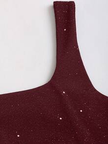 Sweetra 新款秋冬修身亮面派对蛋糕裙摆迷你连衣裙，女士款 - 酒紅色 - 查看 3