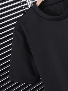 SHEIN 2pcs/Set Teen Boy Casual Loose Fit Round Neck Short Sleeve T-Shirt, Summer - Black - View 4