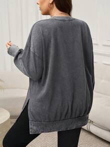 SHEIN LUNE 加大码纯色圆领休闲百搭长袖运动衫感恩节女装新年女装冬季女装狂欢