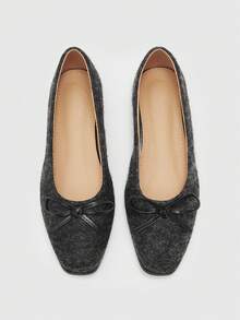 CUCCOO BIZCHIC Women's Comfortable Casual Velvet Bow Shoes Valentine's Day - Black - View 2