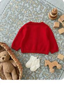 SHEIN Infant Solid Color Minimalist Daily Long Sleeve Knit Sweater Autumn Winter Clothes For Girl