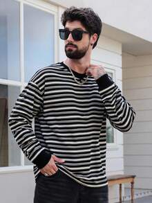 DAZY Men's Casual Striped Round Neck Long Sleeve T-Shirt, Autumn - Multicolor - View 4