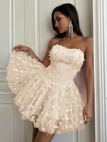 SHEIN BAE Cute & Sexy 3D Butterfly Puff Dress - Apricot - View 5