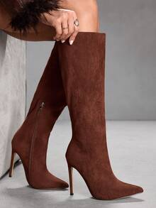 CUCCOO SZL Modische burgunderrote sexy spitze Stiletto-High-Heel-Overknee-Stiefel mit schlankem Oberschenkel, Kniehohe Stiefel für Partys/festliche Anlässe für Frauen