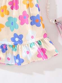 SHEIN Playful Pals 女婴休闲可爱碎花连衣裙，经典百搭夏季吊带裙，适合户外玩耍 - 彩色 - 查看 3