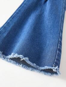 SHEIN Explorewe Quần jean denim ống loe ôm sát, rách nhẹ, màu xanh nhạt bạc màu, phong cách Y2K dành cho nữ. - Rửa tối - Xem 3