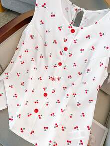 GlowEve CURVE 大码女式樱桃印花露背系带上衣和口袋短裤两件套，适合情人节约会 - 白色 - 查看 7