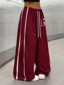 StreetHx Women's Street Casual Sports Wide Leg Pants, Spring/Summer - Red - View 5