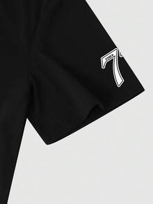 Manfinity LEGND Herren Große Größen Minimalistisches Rundhals Kurzarm T-Shirt mit Muster - Schwarz - Übersicht 6