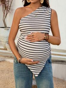 SHEIN Maternity Clothes Maternity Tops Maternity Casual Striped Asymmetric Hem Sleeveless Top, Summer Vacation