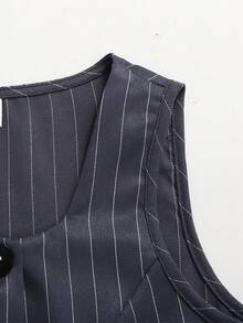 SHEIN Tween Girls' Summer Casual Striped Front Button Camisole And Pants Set - Grey - View 5