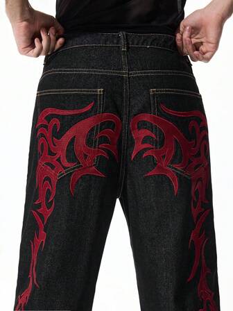 Street Life Herren Grafik Muster Tasche Lässig Jeans, Straßenmode