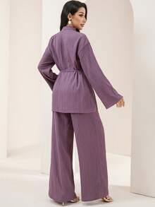 Veilorie Bộ áo sơ mi và quần nữ kiểu dáng kín đáo, thường ngày, có khóa kim loại. - Màu tím - Xem 7