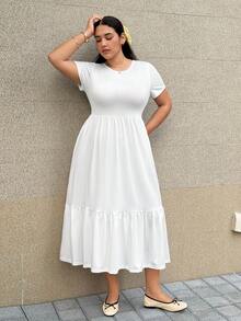 SHEIN EZwear 大码白色无袖连衣裙，休闲度假装 - 白色 - 查看 4