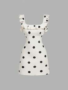 SHEIN MOD 女士波点荷叶边拼接时尚约会派对迷你连衣裙 - 杏色 - 查看 8