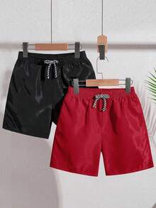 SHEIN 4件套 男童梭织宽松休闲沙滩短裤 - 紅色 - 查看 6