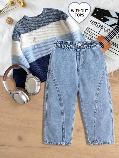 2026 Spring/Summer New Arrival Boys' Jeans, Fashionable Crisp Denim Banana Pants, Versatile Slim-Fit Casual Comfortable Trousers With Striped Pattern, Suitable For Daily, School, Party, Home Wear And Festivals