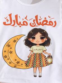 SHEIN 2pcs Tween Girls Cartoon Print T-Shirt & Pants Set - Red - View 5