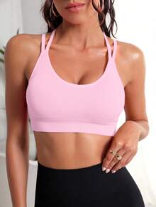 Velisys Solid Color Thin Strap Comfortable Breathable Criss-Cross Back Seamless High Stretch Sports Bra - Multicolor - View 3
