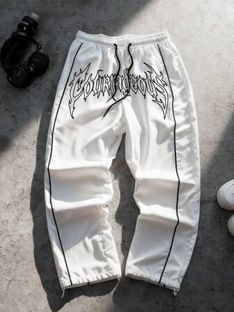 Sport MetroGents Pantalones de chándal holgados con cordón en la cintura y estampado de letras para hombre