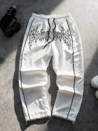 Sport MetroGents Pantalones de chándal holgados con cordón en la cintura y estampado de letras para hombre