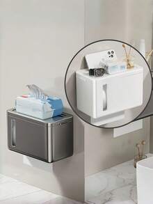 1 件装壁挂式免钻孔防水卫生纸收纳盒架分配器，适用于浴室收纳、厨房橱柜水槽下空间节省、家居装饰、浴室配件 - 彩色 - 查看 1