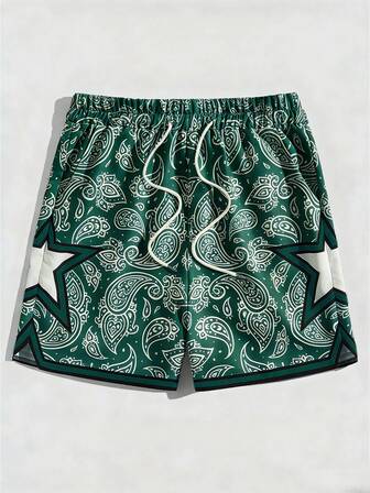 Street Life Pantaloncini casual da uomo con stampa di fiori di anacardi e stelle, estivi