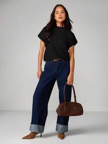 MISSGUIDED Women's Short Sleeve Knitted Sweater Top With Ribbed Neckline And Hem For Casual Everyday Wear - Black - View 3