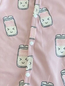 3件套新生儿白色、米色和粉色饼干、面包、牛奶卡通印花长袖连体衣，柔软针织舒适睡衣，新生儿最佳礼物 - 彩色 - 查看 6