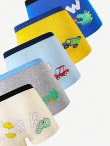 5pcs/Pack Boys' Comfortable Cotton Dinosaur, Shark, Crocodile, Car Printed Briefs Underwear - Multicolor - View 8
