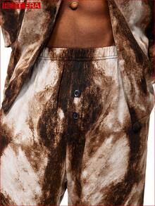 Rest Era Men's Tie-Dye Print Shirt & Pants Pajama Set Mens Pajama Set Brown Pjs Brown Pajamas Mens Sleepwear Patterned Pajamas - Multicolor - View 4