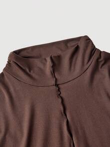 SHEIN MOD Women's Brown High Neck Long Knit Dress,Valentine's Day,Wedding,Elegant Dresses,White Dress,Wedding Guest Dress For Women, Spring/Summer Outfits, Tea Party Outfit Women, Holidays, Birthday - Brown - View 6