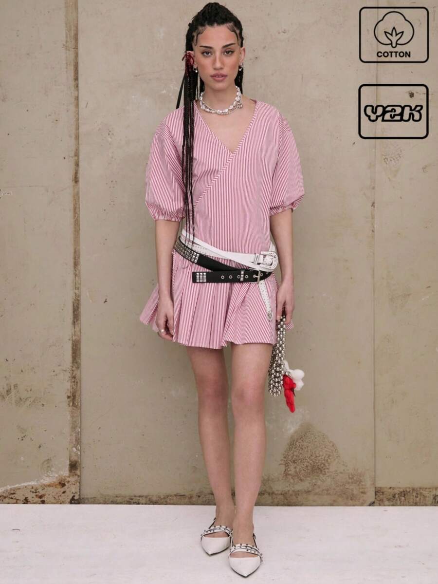 COUREZ 低腰裹身迷你连衣裙，夏季女装度假Y2K复古棉质款