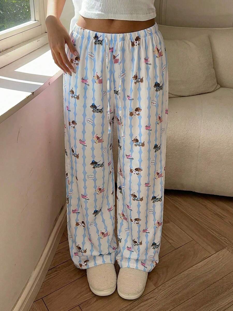 Aloruh 女士低腰长款海星印花裤，春夏款 - 淺藍色 - 查看 1