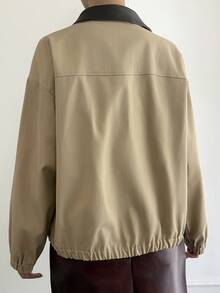 Livesso Women's Casual Patchwork Collar Jacket, Daily Wear, Winter - Khaki - View 2