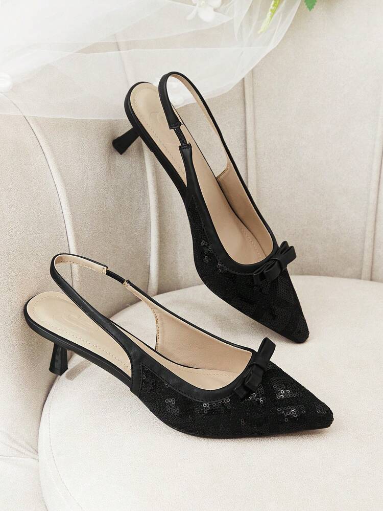 CUCCOO HITCHD Women's Pointed Toe Bow Decor Design Everyday Versatile Fashion High Heels Elegant Shoes