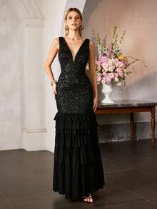 MOTF Soiréza WOMEN CONTRAST SEQUIN EMBROIDERY PARTY COCKTAIL DRESS