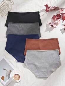 5pcs/Pack Plus Size Women Elastic Waist Ribbed Comfortable Panties - Multicolor - View 2