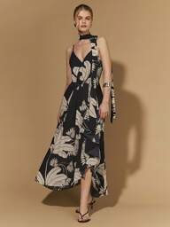 COSMINA Vestido Fluido com Alças Finas e Decote em V para Mulheres, Adequado para Férias, Trabalho, Encontros, Dia dos Namorados